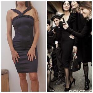 Iconic 2007 Dolce & Gabbana Satin Corset Frame Pencil Lbd Midi Dress 4